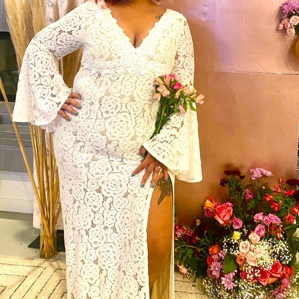 Lulu’s White Lace Bell Sleeve Maxi Wedding Dress 3X